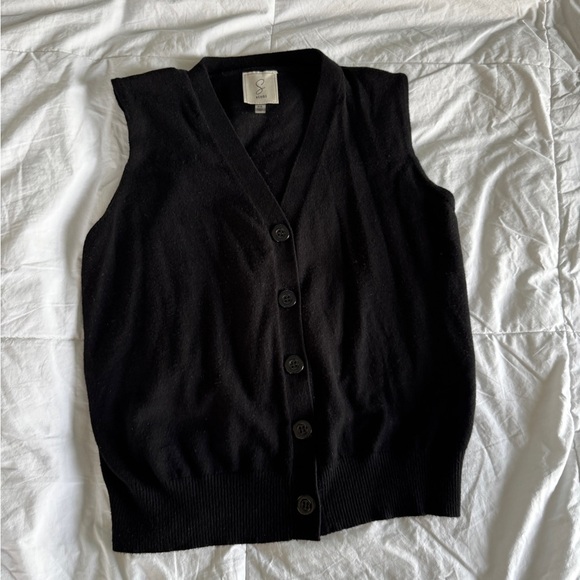 Black Button-Up Knit Sweater Vest | Women's Size Small | Classic Layering Piece - Picture 1 of 9